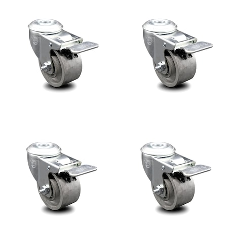 Service Caster 3 Inch Semi Steel Swivel Bolt Hole Caster Set with Total Lock Brake SCC SCC-BHTTL20S315-SSR-4